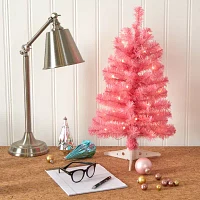 Nearly Natural 2 Foot With 72 Bendable Branches And 35 Led Lights Pre-Lit Pink Christmas Tree