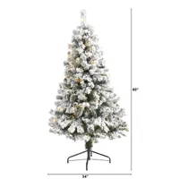 Nearly Natural 5 Foot West Virginia Flocked Fir With 150 Led Lights Pre-Lit Christmas Tree