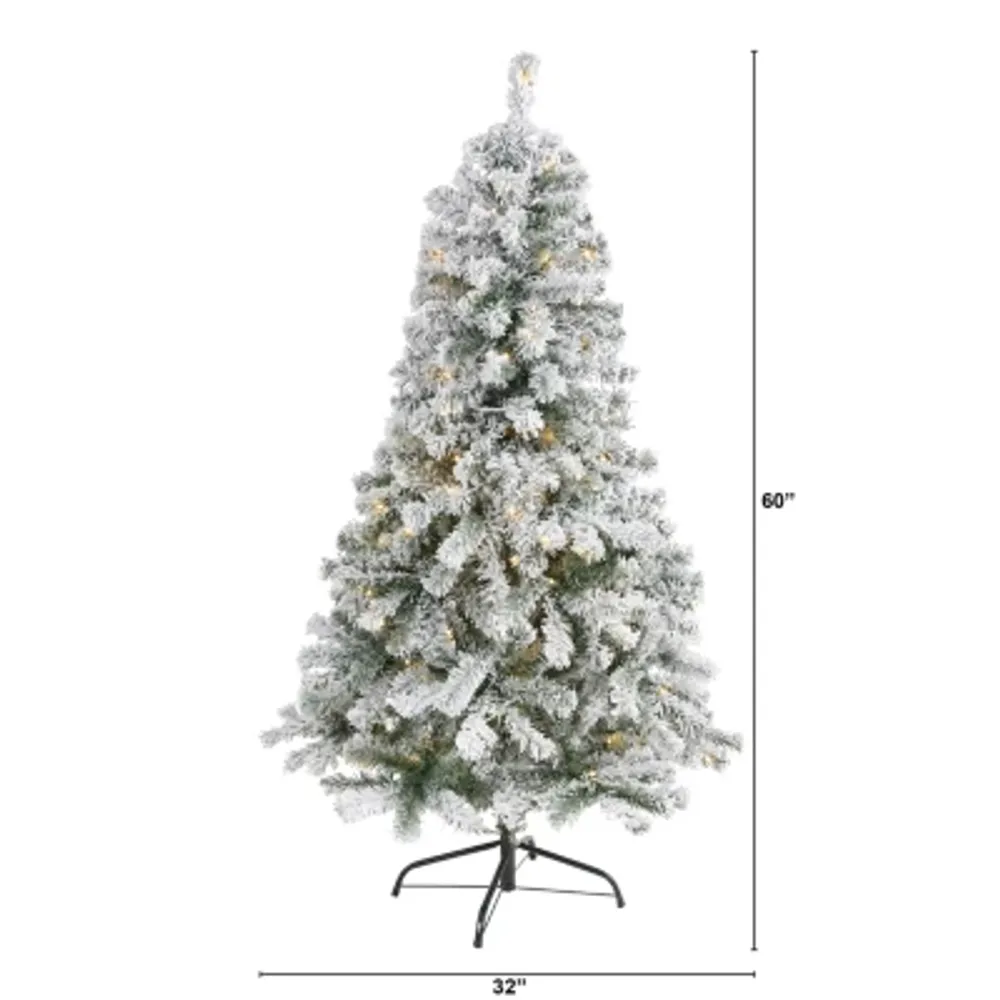 Nearly Natural 5 Foot Flocked Spruce With 150 Clear Led Lights Pre-Lit Christmas Tree