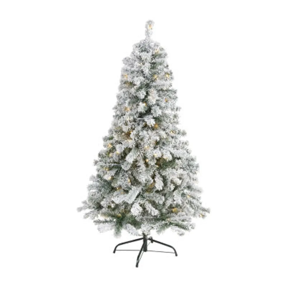 Nearly Natural 5 Foot Flocked Spruce With 150 Clear Led Lights Pre-Lit Christmas Tree