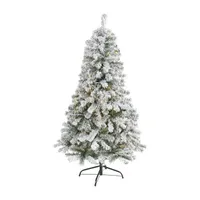 Nearly Natural 5 Foot Flocked Spruce With 150 Clear Led Lights Pre-Lit Christmas Tree