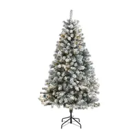 Nearly Natural 6 Foot Flocked Rock Springs Spruce With 250 Clear Led Lights Pre-Lit Christmas Tree