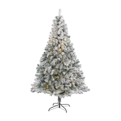 Nearly Natural 7 Foot Rock Springs Flocked Spruce With 800 Bendable Branches And 350 Clear Led Lights Pre-Lit Christmas Tree