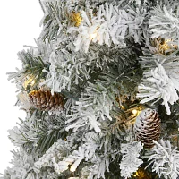 Nearly Natural 3 Foot Flocked White River Mountain Pine With Pinecones Pre-Lit Christmas Tree