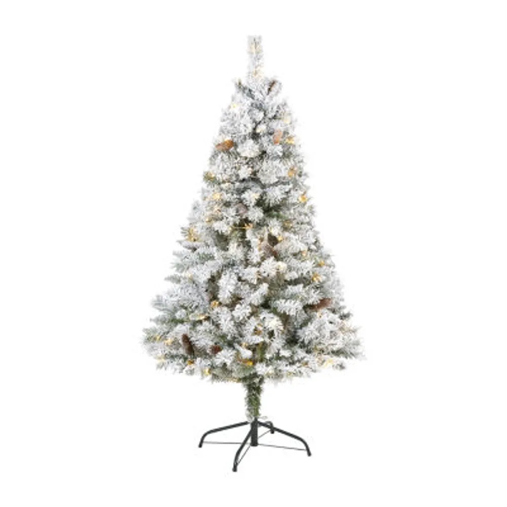 Nearly Natural Foot White River Mountain Flocked Pine With Pinecones And Clear Led Lights Pre-Lit Christmas Tree