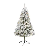 Nearly Natural 5 Foot White River Mountain Flocked Pine With Pinecones And 150 Clear Led Lights Pre-Lit Christmas Tree