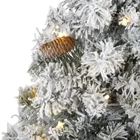 Nearly Natural 5 Foot White River Mountain Flocked Pine With Pinecones And 150 Clear Led Lights Pre-Lit Christmas Tree