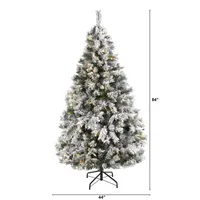 Nearly Natural 6 Foot Flocked White River Mountain Pine With Pinecones And 250 Clear Led Lights Pre-Lit Christmas Tree