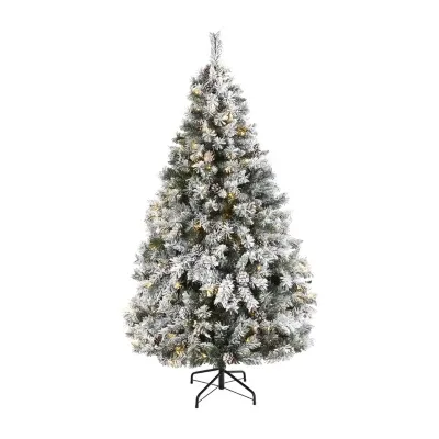 Nearly Natural 6 Foot Flocked White River Mountain Pine With Pinecones And 250 Clear Led Lights Pre-Lit Christmas Tree