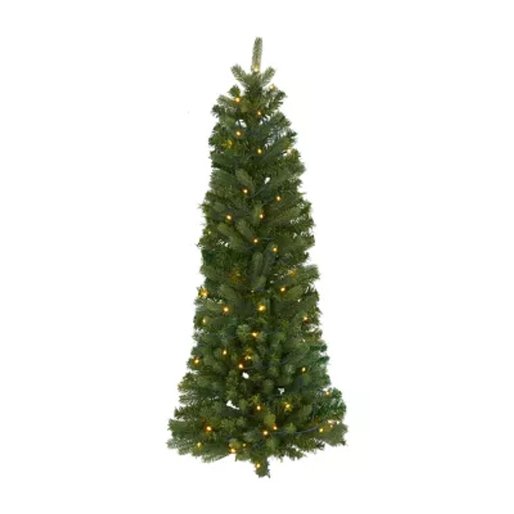 Nearly Natural 4 Foot Flat Back Wall Hanging Pine Pre-Lit Christmas Tree