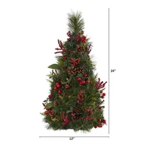 Nearly Natural 2 Foot Mixed Berry And Pine Cone With 35 Clear Led Lights Pre-Lit Christmas Tree