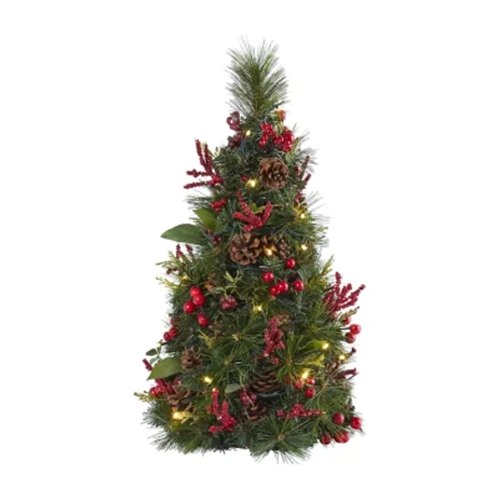 Nearly Natural 2 Foot Mixed Berry And Pine Cone With 35 Clear Led Lights Pre-Lit Christmas Tree