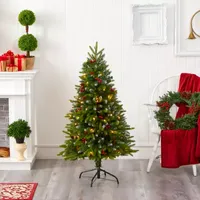 Nearly Natural 4 Foot Snow Tipped Spruce With Frosted Berries And Pinecones And 100 Clear Led Lights Pre-Lit Christmas Tree