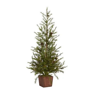 Nearly Natural Natural Look Christmas In Wood Planter With Pine Cones 3 Foot Pine Christmas Tree