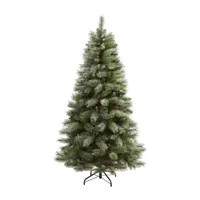 Nearly Natural 6 Foot Snowed French Alps Mountain Pine With Pine Cones And 583 Bendable Branches Christmas Tree