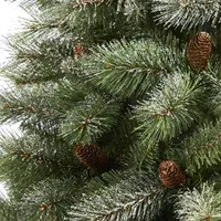 Nearly Natural 6 Foot Snowed French Alps Mountain Pine With Pine Cones And 583 Bendable Branches Christmas Tree