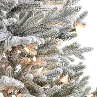 Nearly Natural 3 Foot Flocked Fraser Fir With 481 Bendable Branches And 200 Warm White Lights Pre-Lit Christmas Tree