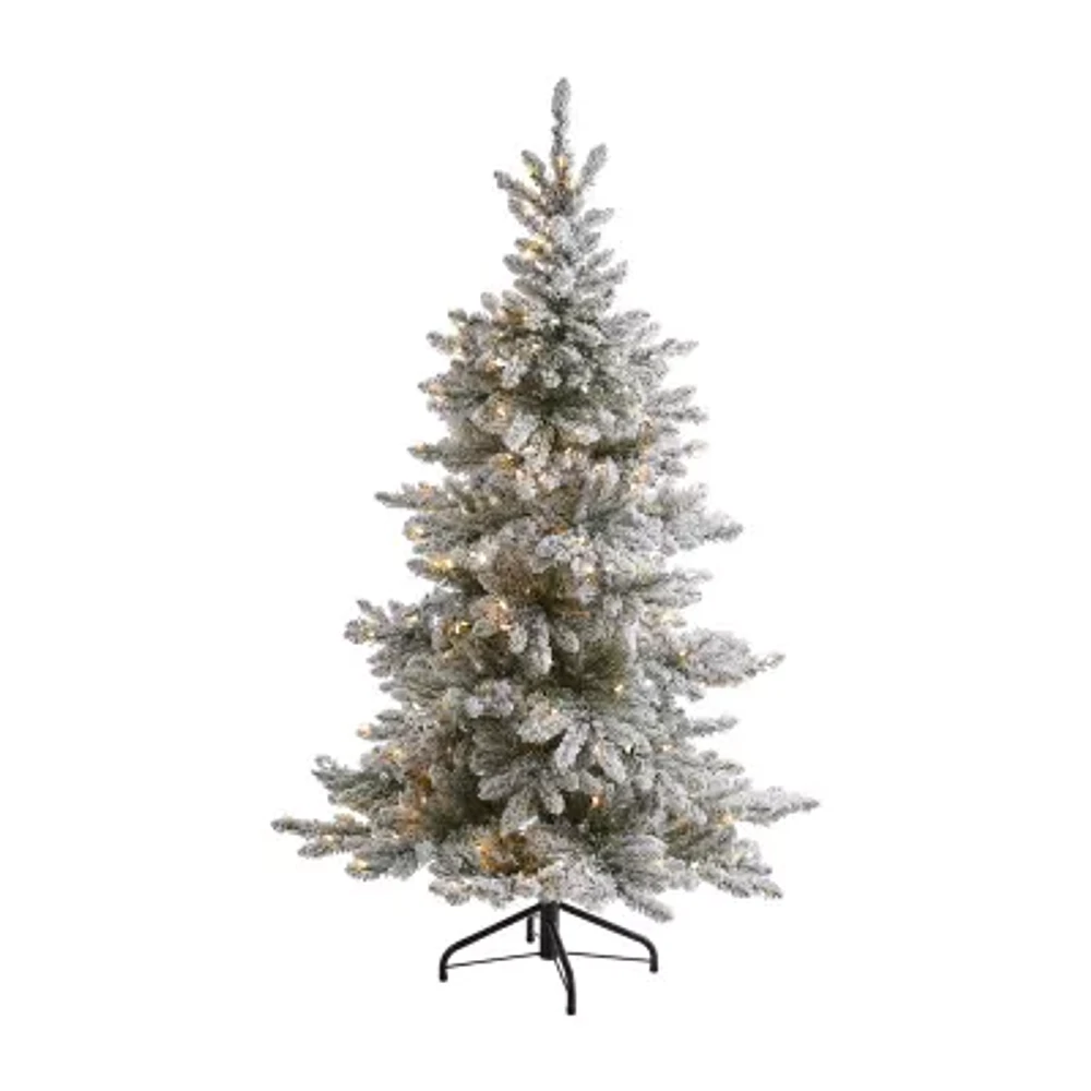 Nearly Natural 6 Foot West Virginia Flocked Spruce With 850 Bendable Branches And 300 Clear Lights Pre-Lit Christmas Tree