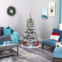 Nearly Natural 6 Foot West Virginia Flocked Spruce With 850 Bendable Branches And 300 Clear Lights Pre-Lit Christmas Tree