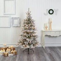 Nearly Natural 6 Foot West Virginia Flocked Spruce With 850 Bendable Branches And 300 Clear Lights Pre-Lit Christmas Tree