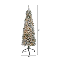 Nearly Natural Foot Pencil Flocked Pine With Bendable Branches And Clear Lights Pre-Lit Christmas Tree