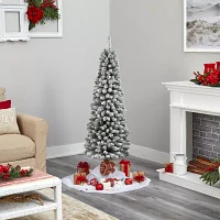 Nearly Natural Foot Pencil Flocked Pine With Bendable Branches And Clear Lights Pre-Lit Christmas Tree