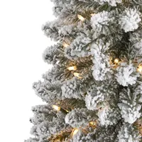 Nearly Natural 6 Foot Pencil Flocked Pine With 438 Bendable Branches And 300 Clear Lights Pre-Lit Christmas Tree