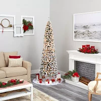 Nearly Natural 7 Foot Flocked Pencil Pine With 574 Bendable Branches And 400 Clear Lights Pre-Lit Christmas Tree