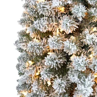 Nearly Natural 8 Foot Flocked Pencil Pine With 646 Bendable Branches And 500 Clear Lights Pre-Lit Christmas Tree