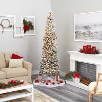Nearly Natural 8 Foot Flocked Pencil Pine With 646 Bendable Branches And 500 Clear Lights Pre-Lit Christmas Tree