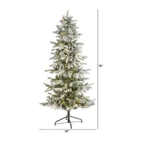 Nearly Natural 6 1/2 Foot Slim Nova Scotia Flocked Spruce With 699 Bendable Branches And 300 Warm White Led Lights Pre-Lit Christmas Tree