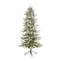 Nearly Natural 6 1/2 Foot Slim Nova Scotia Flocked Spruce With 699 Bendable Branches And 300 Warm White Led Lights Pre-Lit Christmas Tree