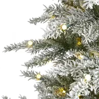 Nearly Natural 6 1/2 Foot Slim Nova Scotia Flocked Spruce With 699 Bendable Branches And 300 Warm White Led Lights Pre-Lit Christmas Tree