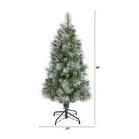 Nearly Natural 4 Foot Frosted Pine With Pine Cones And 228 Bendable Branches And 100 Clear Lights Pre-Lit Christmas Tree