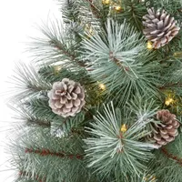 Nearly Natural 4 Foot Frosted Pine With Pine Cones And 228 Bendable Branches And 100 Clear Lights Pre-Lit Christmas Tree