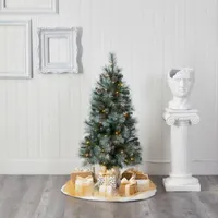Nearly Natural 4 Foot Frosted Pine With Pine Cones And 228 Bendable Branches And 100 Clear Lights Pre-Lit Christmas Tree
