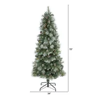 Nearly Natural 6 Foot Frosted Pine With Pine Cones And 588 Bendable Branches And 250 Clear Lights Pre-Lit Christmas Tree