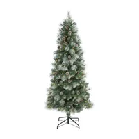 Nearly Natural 6 Foot Frosted Pine With Pine Cones And 588 Bendable Branches And 250 Clear Lights Pre-Lit Christmas Tree