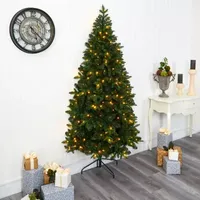 Nearly Natural 7 Foot Grand Teton Flat Back Spruce With 953 Bendable Branches And 220 Clear Led Lights Pre-Lit Christmas Tree