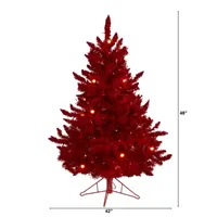 Nearly Natural 4 Foot Red Fir With 270 Bendable Branches And 100 Red Lights And 14 Globe Bulbs Pre-Lit Christmas Tree