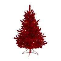 Nearly Natural 4 Foot Red Fir With 270 Bendable Branches And 100 Red Lights And 14 Globe Bulbs Pre-Lit Christmas Tree