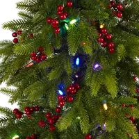 Nearly Natural 6 Foot Fir With Berries And 415 Bendable Branches And 250 Multi-Color (Multifunction) Led Lights Pre-Lit Christmas Tree