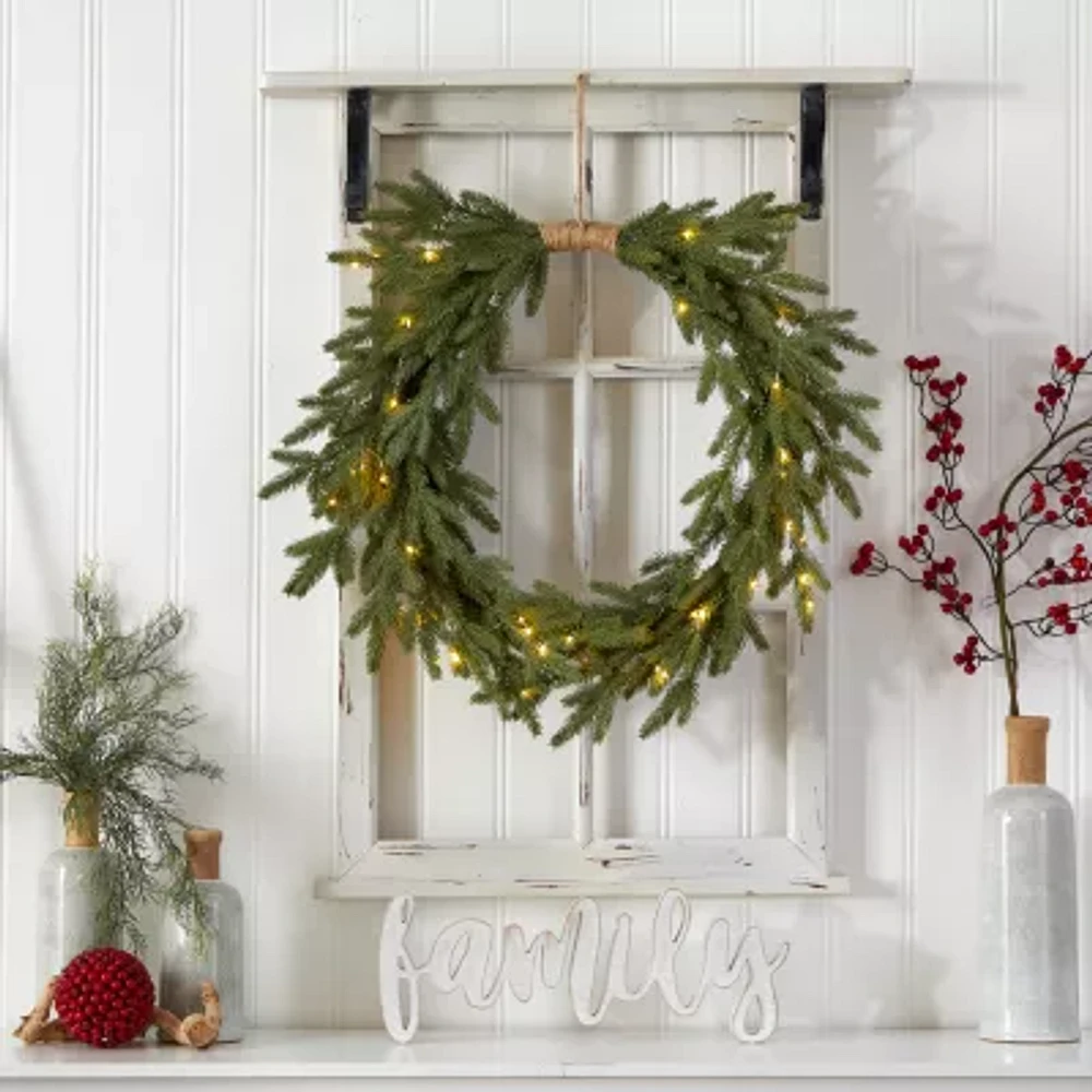 Nearly Natural 24" Holiday Christmas Pre-Lit Cascading Pine Indoor Pre-Lit Christmas Wreath