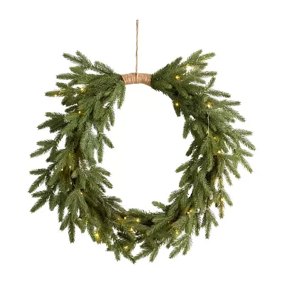 Nearly Natural 24" Holiday Christmas Pre-Lit Cascading Pine Indoor Pre-Lit Christmas Wreath