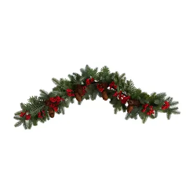 Nearly Natural 40in. Pines; Red Berries And Pinecones Christmas Indoor Garland