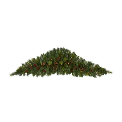 Nearly Natural 6ft. Christmas Swag With 50 Led Lights; Berries And Pine Cones Pre-Lit Swag