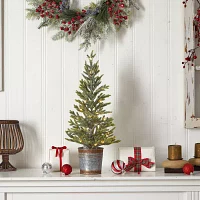 Nearly Natural 26" Natural Look Pine In Rustic Metal Planter Pre-Lit Christmas Tree