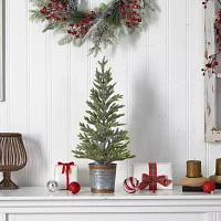 Nearly Natural 26" Natural Look Pine In Rustic Metal Planter Pre-Lit Christmas Tree