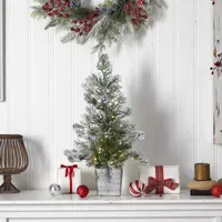 Nearly Natural 2 Foot Frosted Fir With Pinecones In Decorative Planter Pre-Lit Christmas Tree