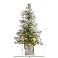 Nearly Natural 2 Foot Frosted Fir With Pinecones In Decorative Planter Pre-Lit Christmas Tree